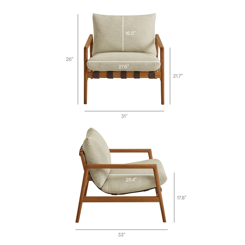 Nomi Outdoor Teak Wood Sling Chair in Natural Sand