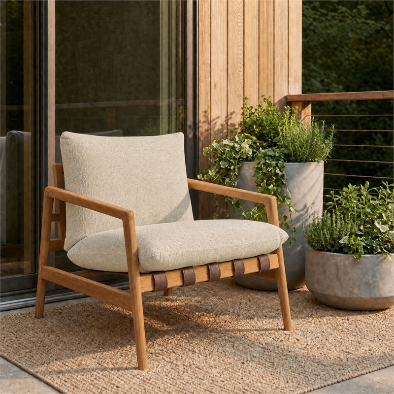 Nomi Outdoor Teak Wood Sling Chair in Natural Sand