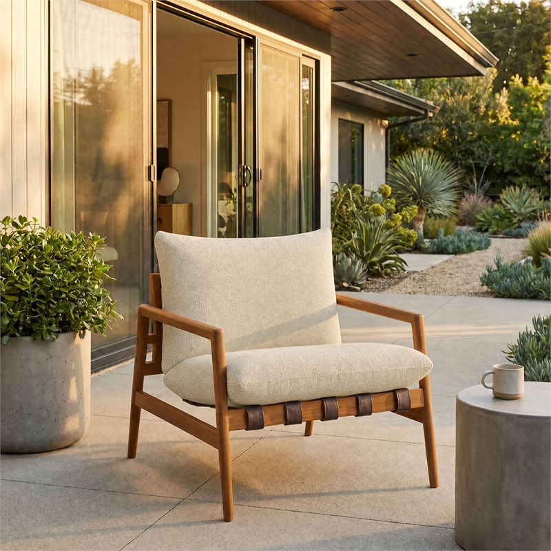 Nomi Outdoor Teak Wood Sling Chair in Natural Sand