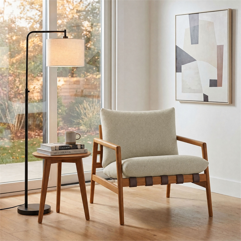 Nomi Outdoor Teak Wood Sling Chair in Natural Sand