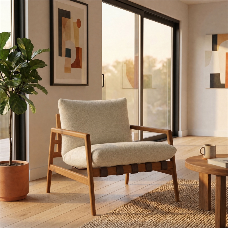 Nomi Outdoor Teak Wood Sling Chair in Natural Sand
