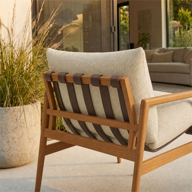 Nomi Outdoor Teak Wood Sling Chair in Natural Sand