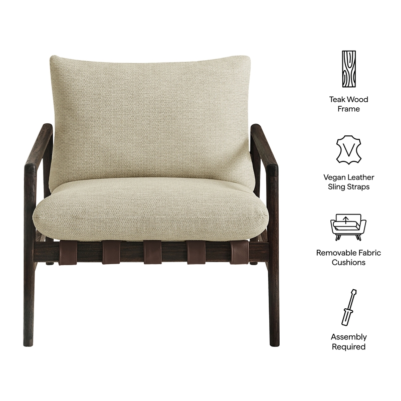 Nomi Outdoor Teak Wood Sling Chair in Dark Brown Sand