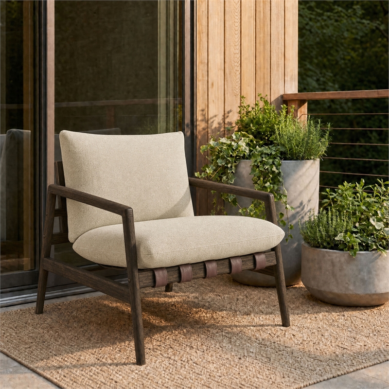 Nomi Outdoor Teak Wood Sling Chair in Dark Brown Sand