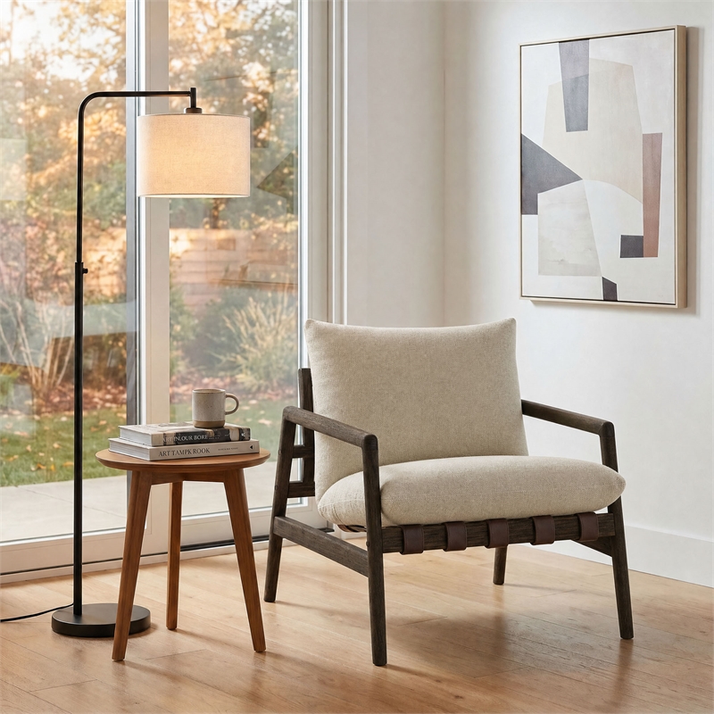 Nomi Outdoor Teak Wood Sling Chair in Dark Brown Sand