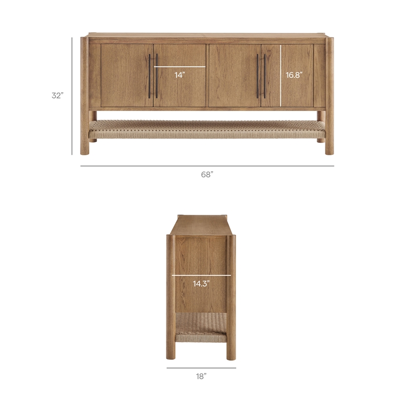 Taschen 4-Door Wood Sideboard Cabinet in Weathered Oak Natural