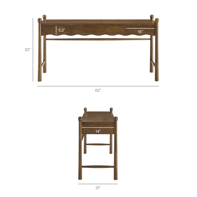 Darcy 62 Inch Wood Computer Desk in Walnut