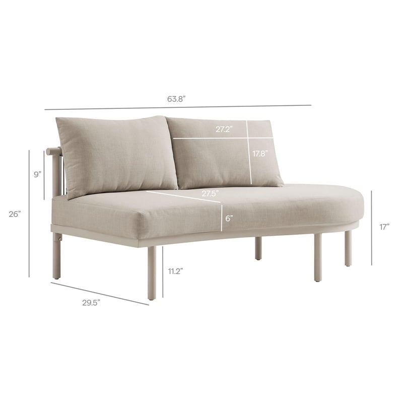 Modway Porta Right-Arm Facing Outdoor Aluminum Modular Piece in Khaki Stone