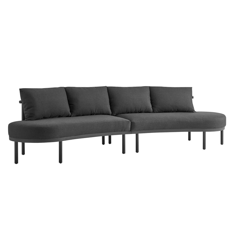 Modway Porta 2 Piece Outdoor Aluminum Modular Sofa in Charcoal Anthracite