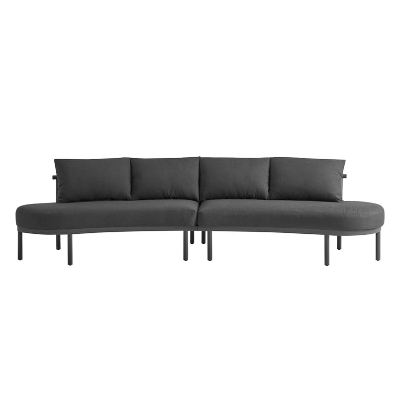 Modway Porta 2 Piece Outdoor Aluminum Modular Sofa in Charcoal Anthracite