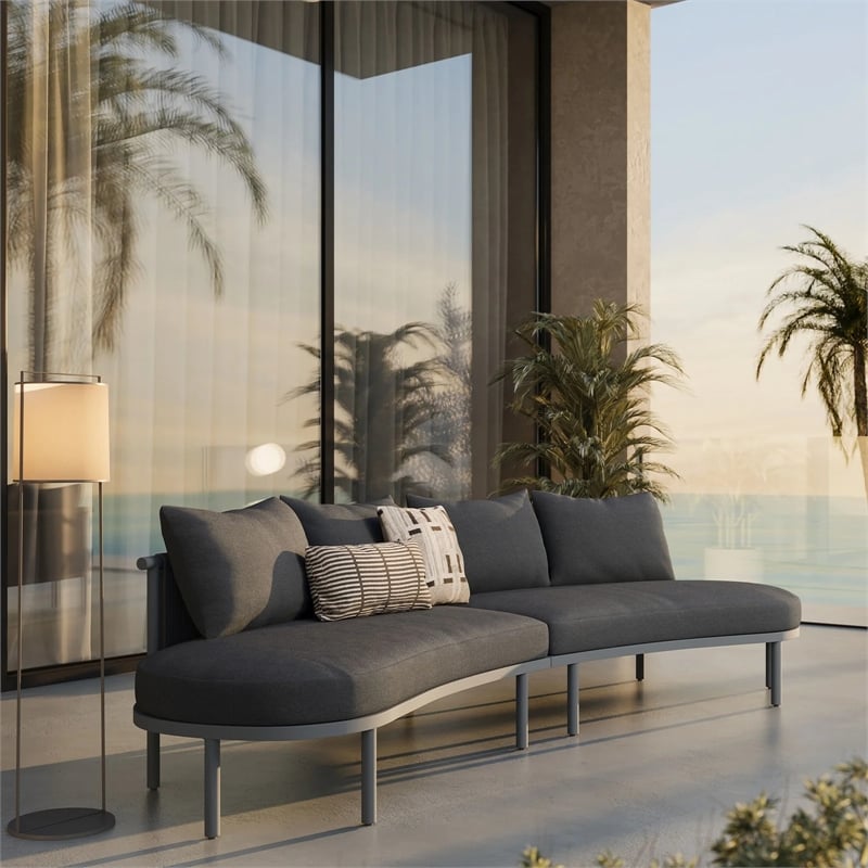 Modway Porta 2 Piece Outdoor Aluminum Modular Sofa in Charcoal Anthracite