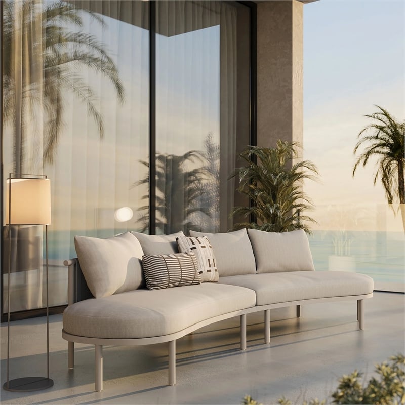 Modway Porta 2 Piece Outdoor Aluminum Modular Sofa in Khaki Stone