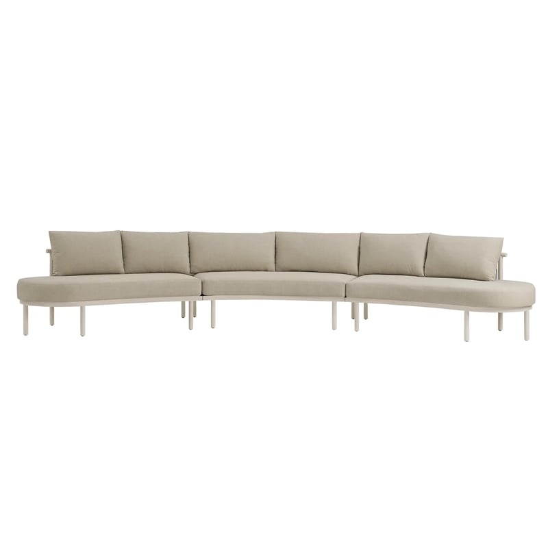 Modway Porta 3 Piece Outdoor Aluminum Modular Sofa in Khaki Stone