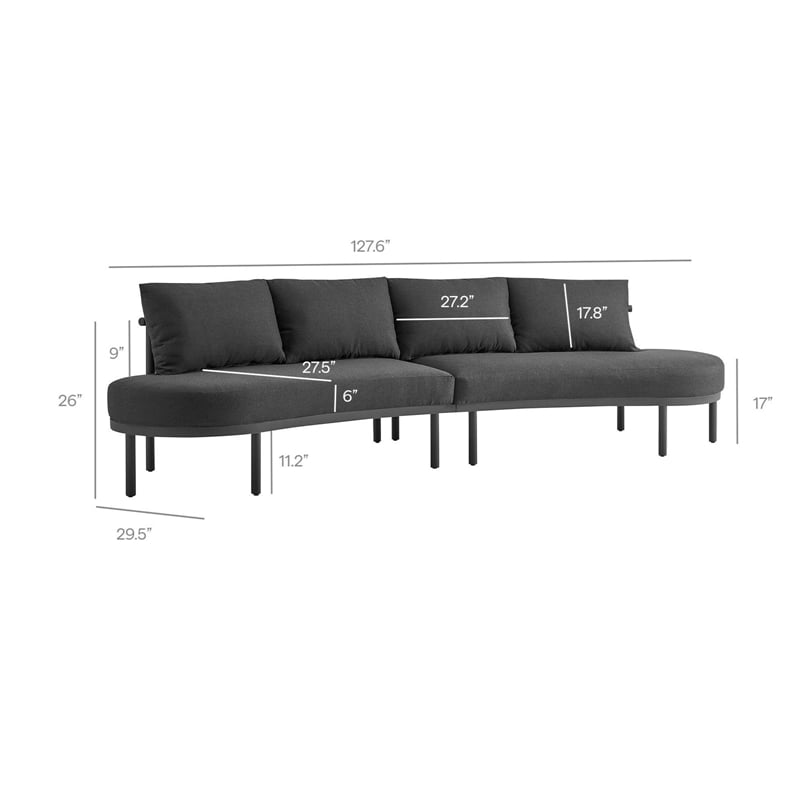 Modway Porta 4 Piece Outdoor Aluminum Modular Sofa Set in Charcoal Anthracite