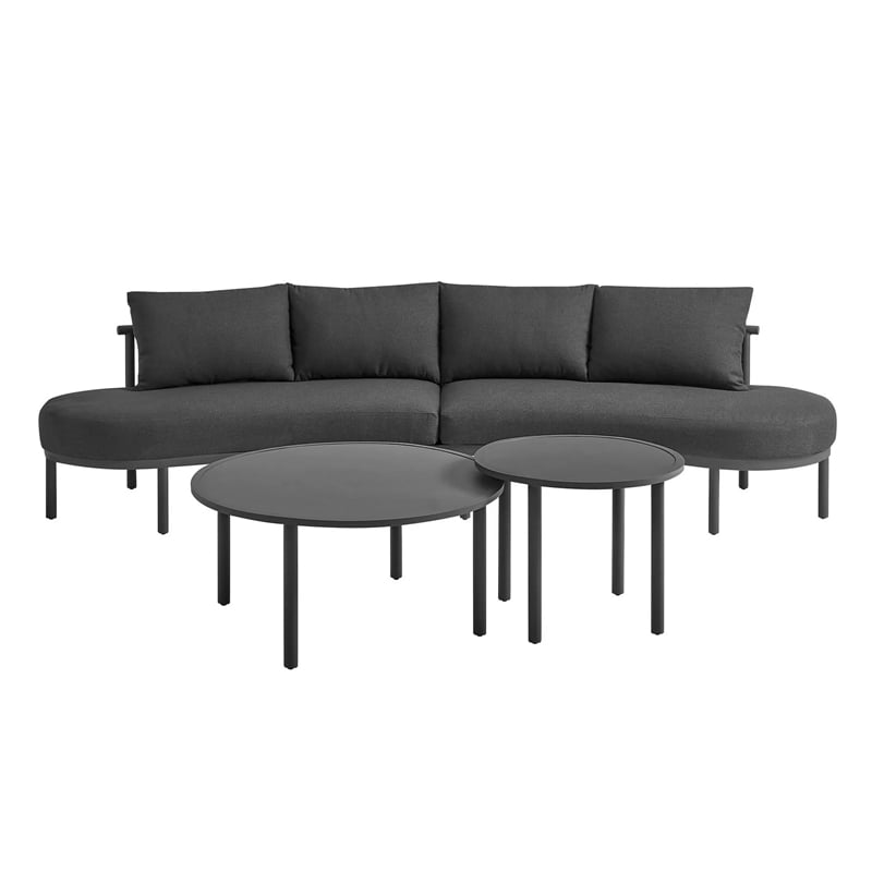 Modway Porta 4 Piece Outdoor Aluminum Modular Sofa Set in Charcoal Anthracite