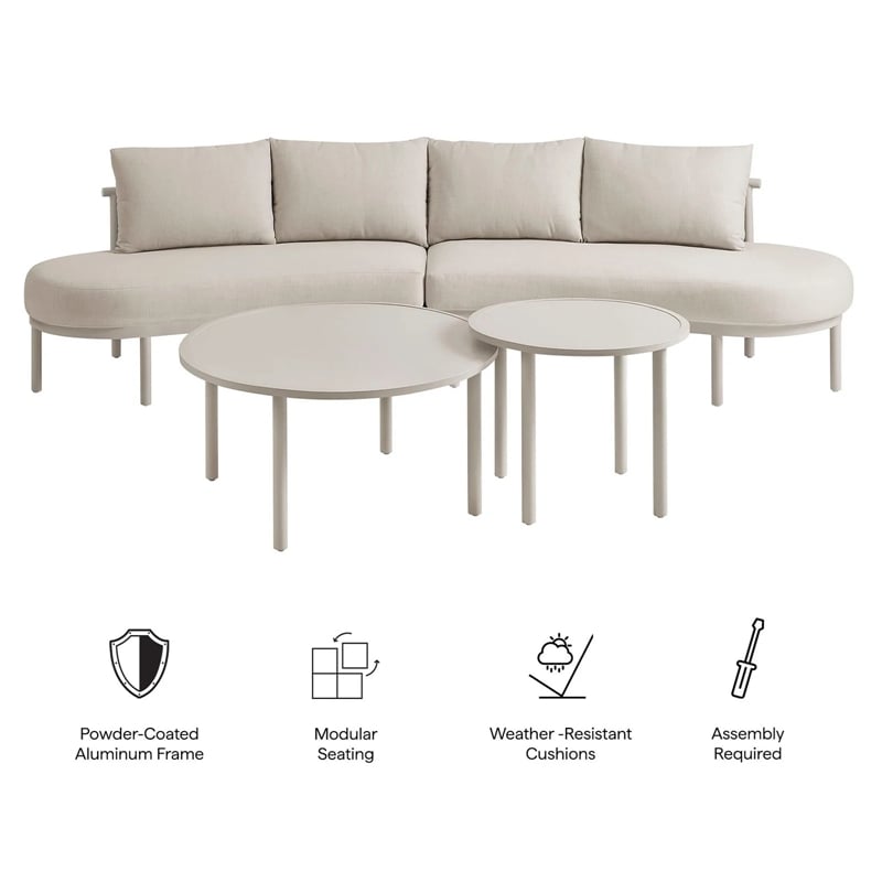 Modway Porta 4 Piece Outdoor Aluminum Modular Sofa Set in Khaki Stone