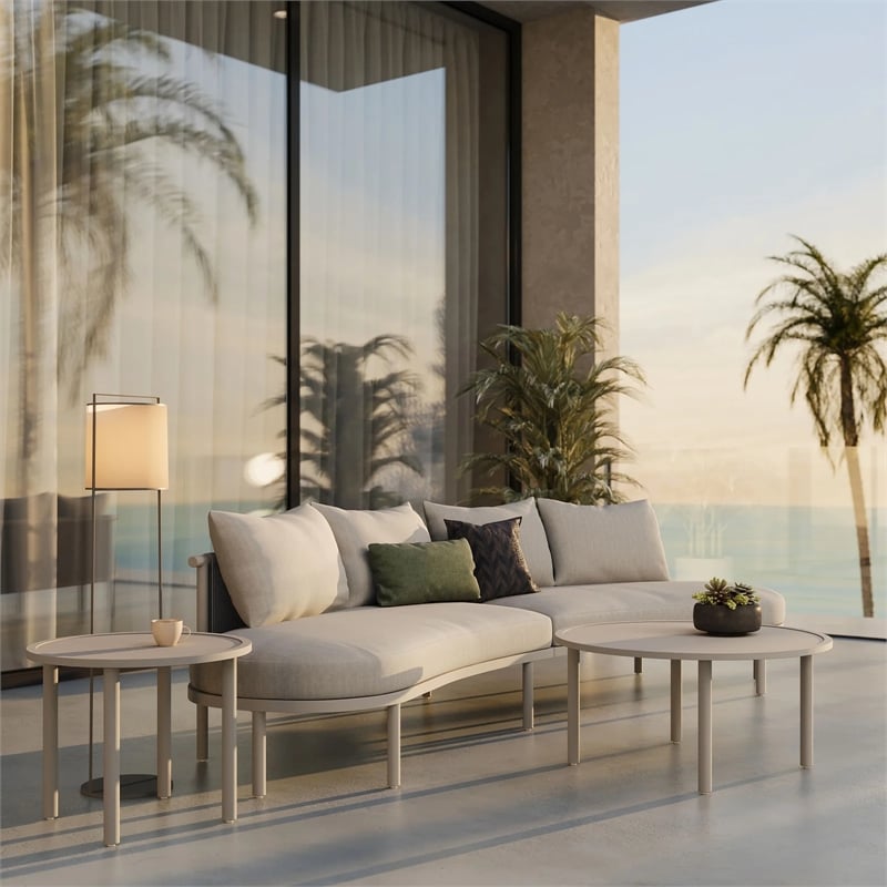 Modway Porta 4 Piece Outdoor Aluminum Modular Sofa Set in Khaki Stone