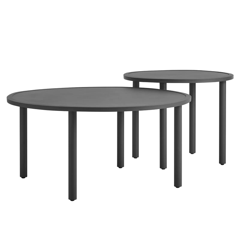 Modway Porta 2 Piece Nesting Outdoor Aluminum Coffee Table Set in Charcoal Anthracite