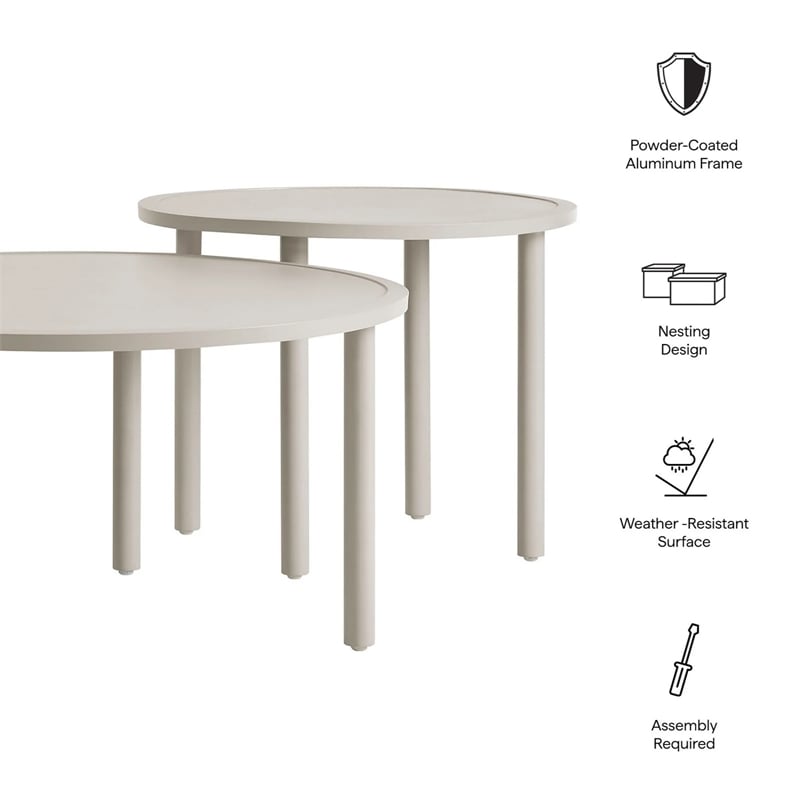 Modway Porta 2 Piece Nesting Outdoor Aluminum Coffee Table Set in Khaki Stone
