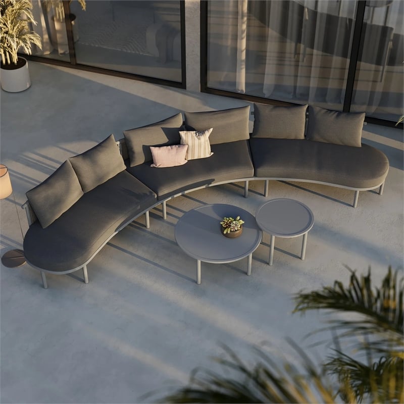 Modway Porta 5 Piece Outdoor Aluminum Modular Sofa Set in Charcoal Anthracite