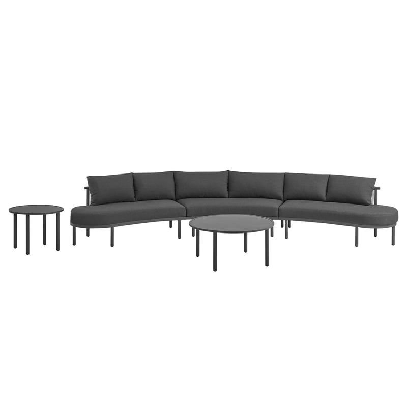 Modway Porta 5 Piece Outdoor Aluminum Modular Sofa Set in Charcoal Anthracite