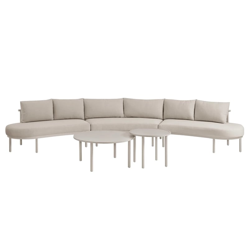 Modway Porta 5 Piece Outdoor Aluminum Modular Sofa Set in Khaki Stone