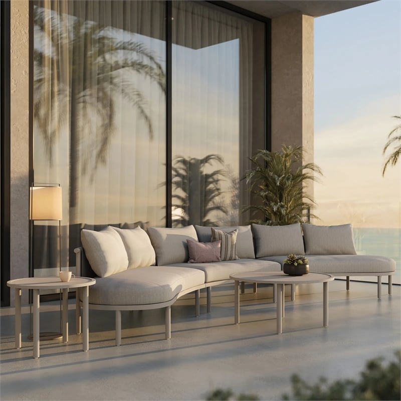 Modway Porta 5 Piece Outdoor Aluminum Modular Sofa Set in Khaki Stone