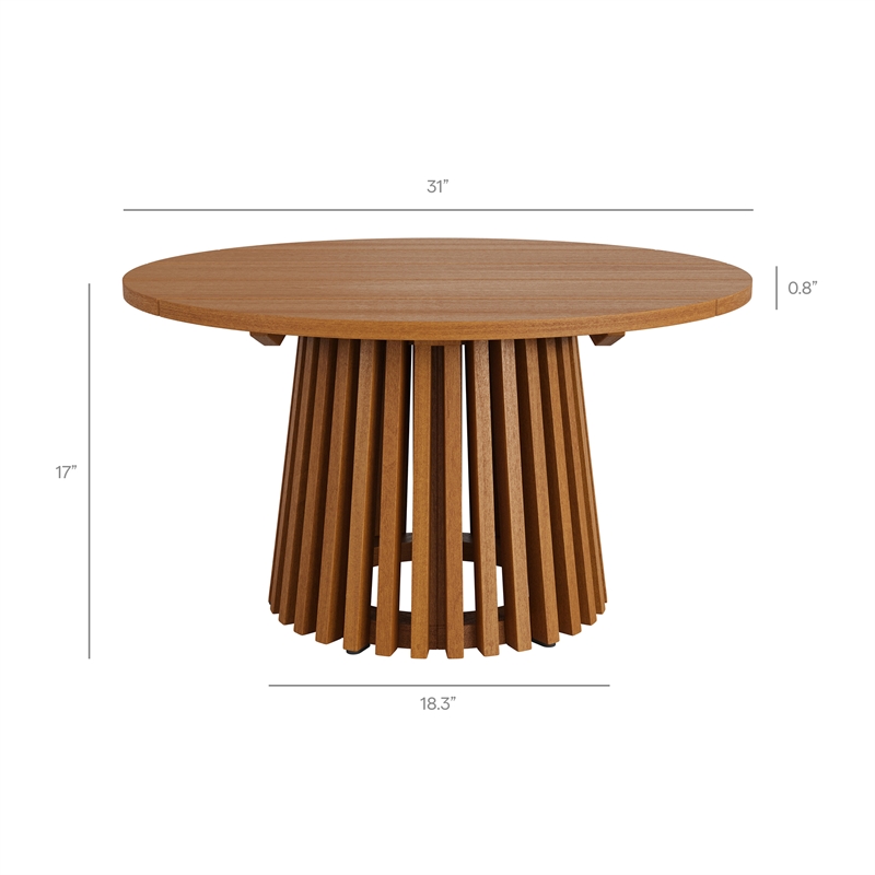 Lane 31 Inch Round Outdoor Teak Wood Coffee Table in Natural