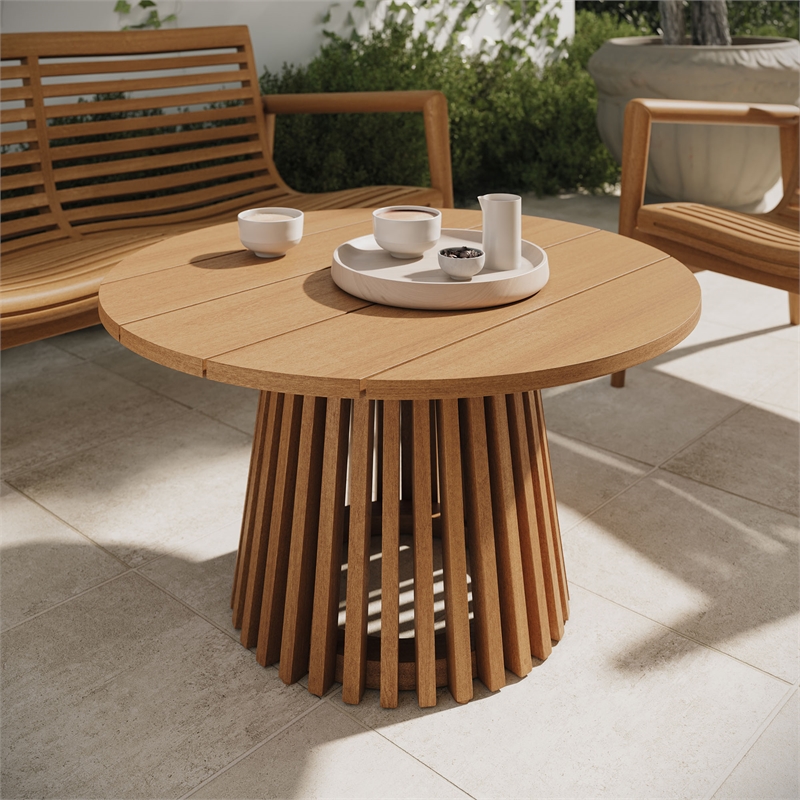 Lane 31 Inch Round Outdoor Teak Wood Coffee Table in Natural