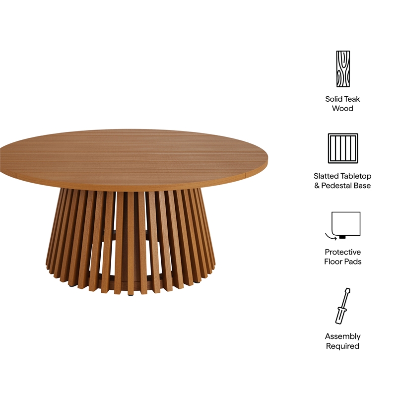 Lane 39 Inch Round Outdoor Teak Wood Coffee Table in Natural