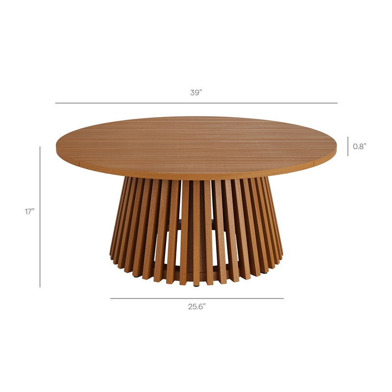 Lane 39 Inch Round Outdoor Teak Wood Coffee Table in Natural
