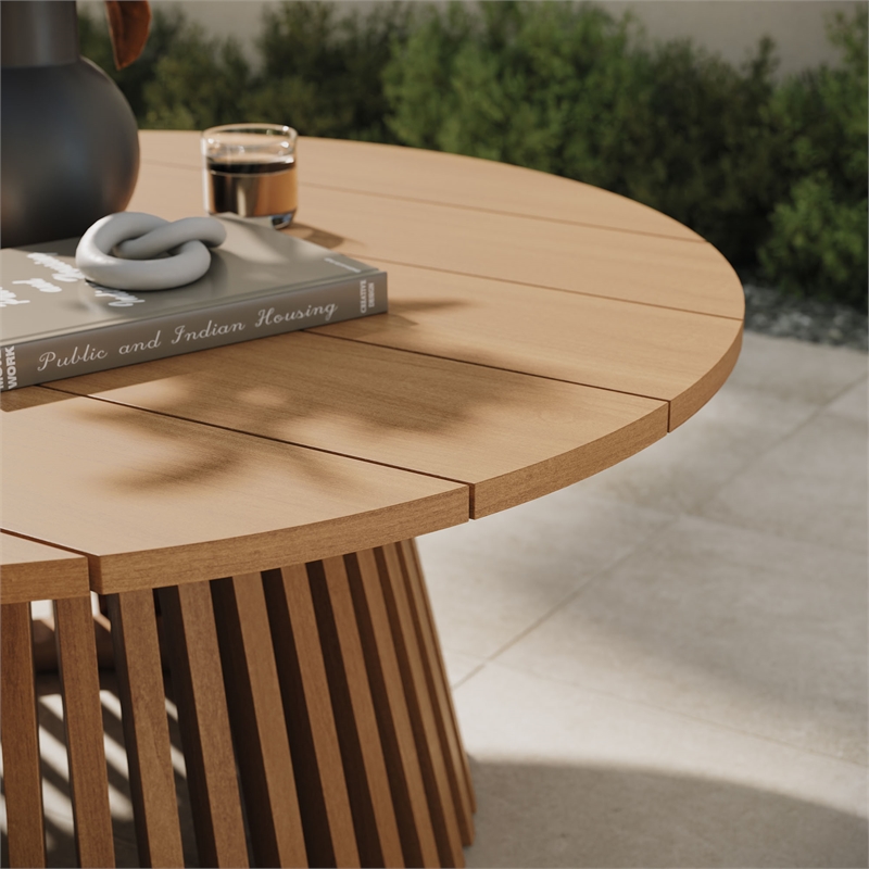 Lane 39 Inch Round Outdoor Teak Wood Coffee Table in Natural