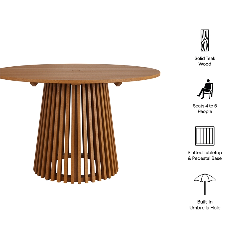 Lane 47 Inch Round Outdoor Teak Wood Dining Table in Natural