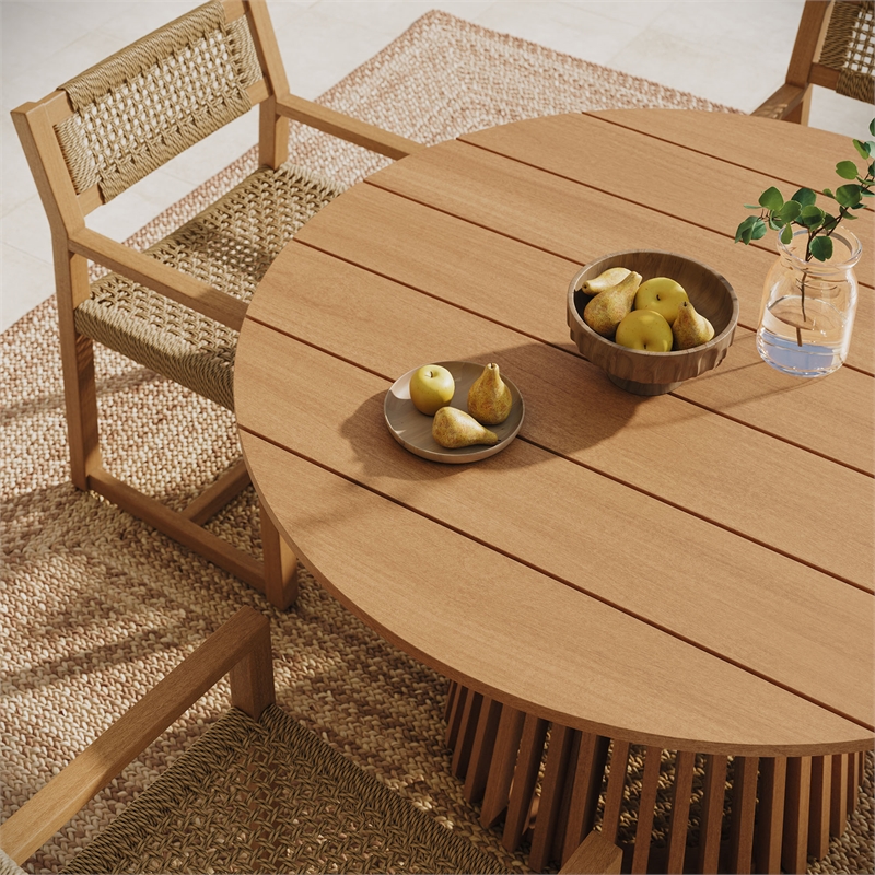 Lane 47 Inch Round Outdoor Teak Wood Dining Table in Natural
