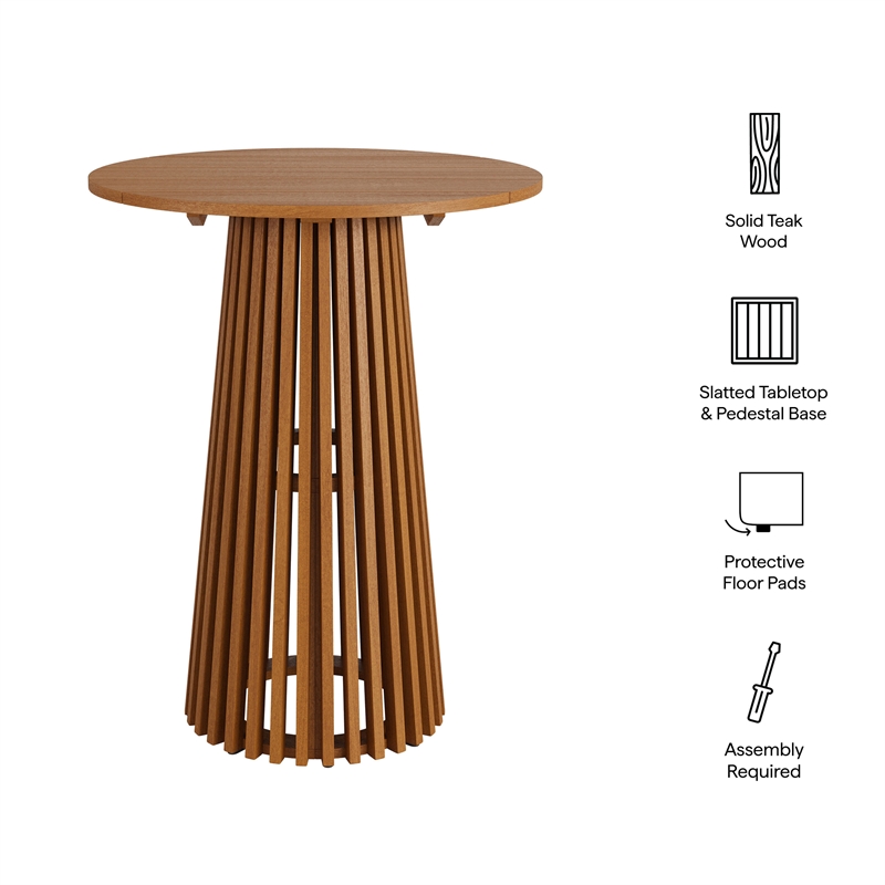 Lane 31 Inch Round Outdoor Teak Wood Bar Table in Natural