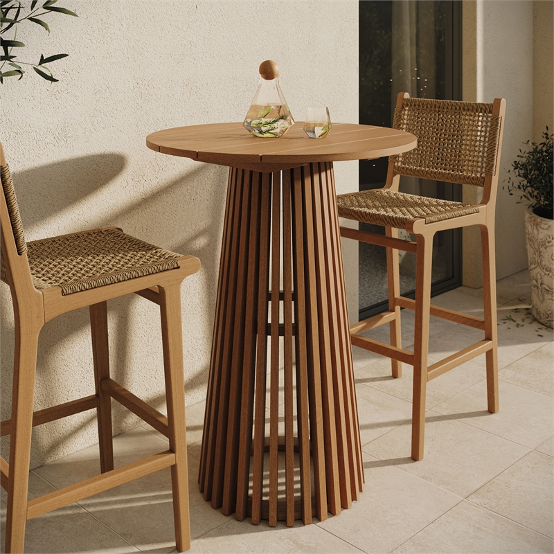 Lane 31 Inch Round Outdoor Teak Wood Bar Table in Natural