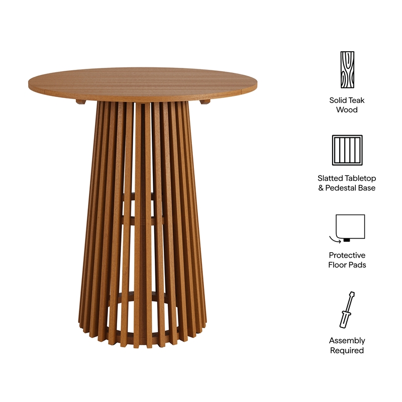 Lane 35 Inch Round Outdoor Teak Wood Bar Table in Natural