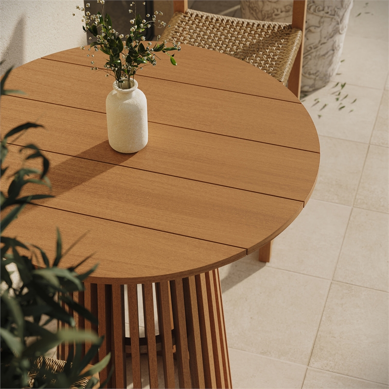 Lane 35 Inch Round Outdoor Teak Wood Bar Table in Natural