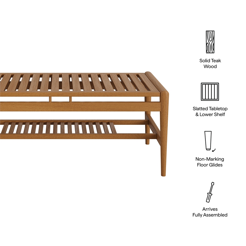 Hayden 46 Inch Outdoor Teak Wood Coffee Table in Natural