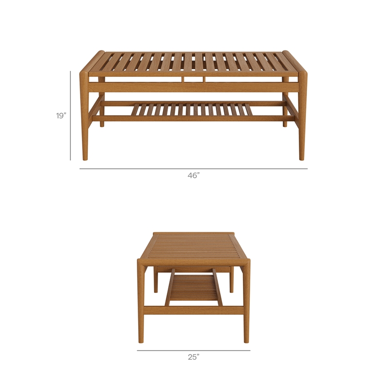 Hayden 46 Inch Outdoor Teak Wood Coffee Table in Natural