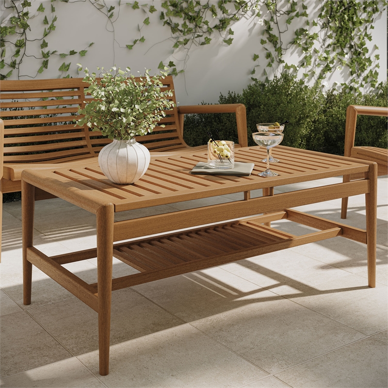 Hayden 46 Inch Outdoor Teak Wood Coffee Table in Natural