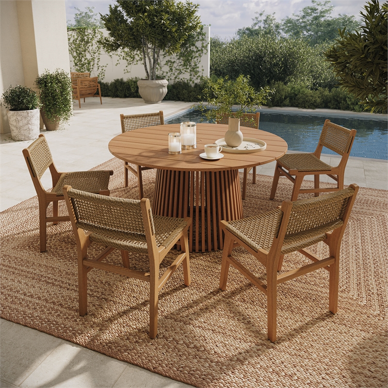 Rowe 7-Piece Outdoor Teak Wood Dining Set in Natural