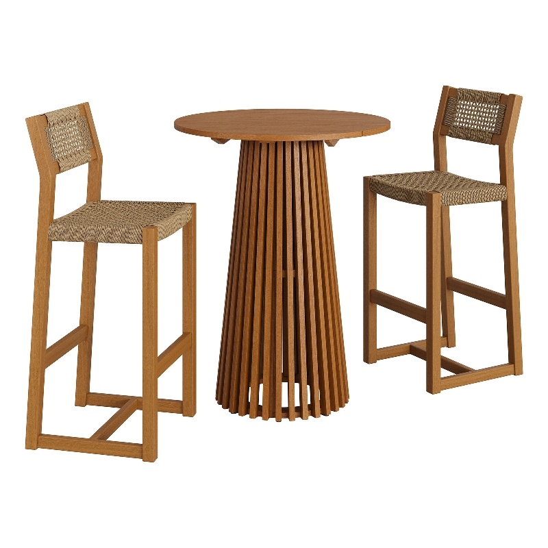 Reed 3-Piece Outdoor Teak Wood Bar Set in Natural