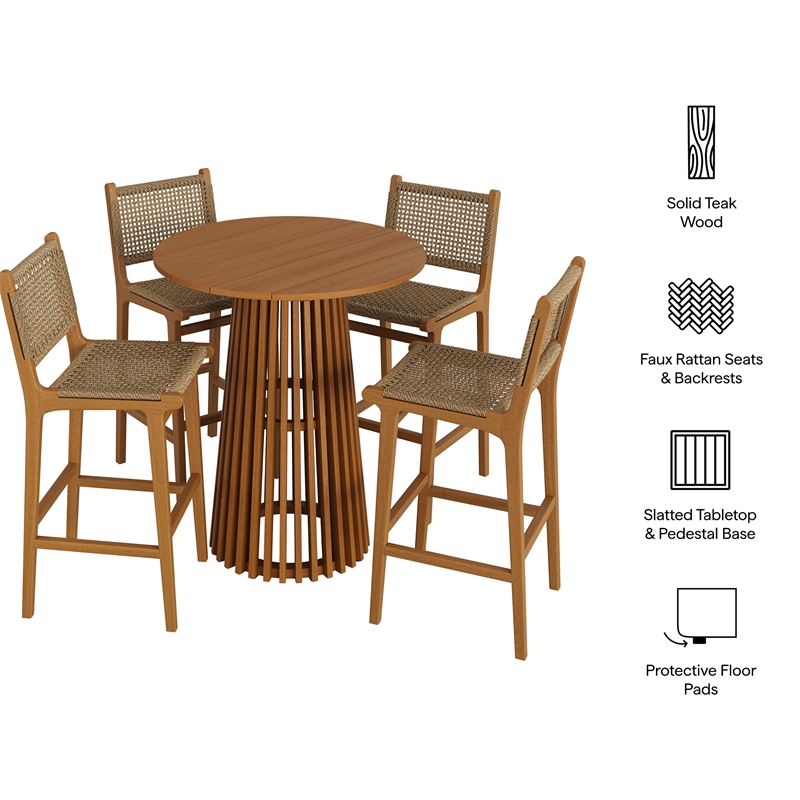 Rowe 5-Piece Outdoor Teak Wood Bar Set in Natural