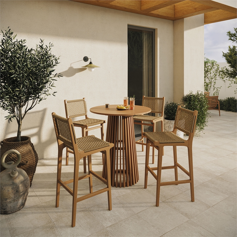 Rowe 5-Piece Outdoor Teak Wood Bar Set in Natural