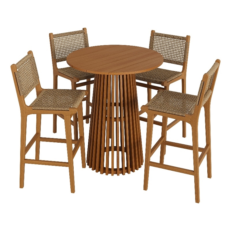 Rowe 5-Piece Outdoor Teak Wood Bar Set in Natural