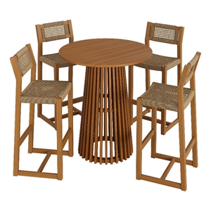 Reed 5-Piece Outdoor Teak Wood Bar Set in Natural