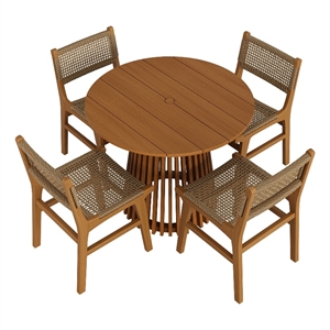 Rowe 5-Piece Outdoor Teak Wood Dining Set in Natural