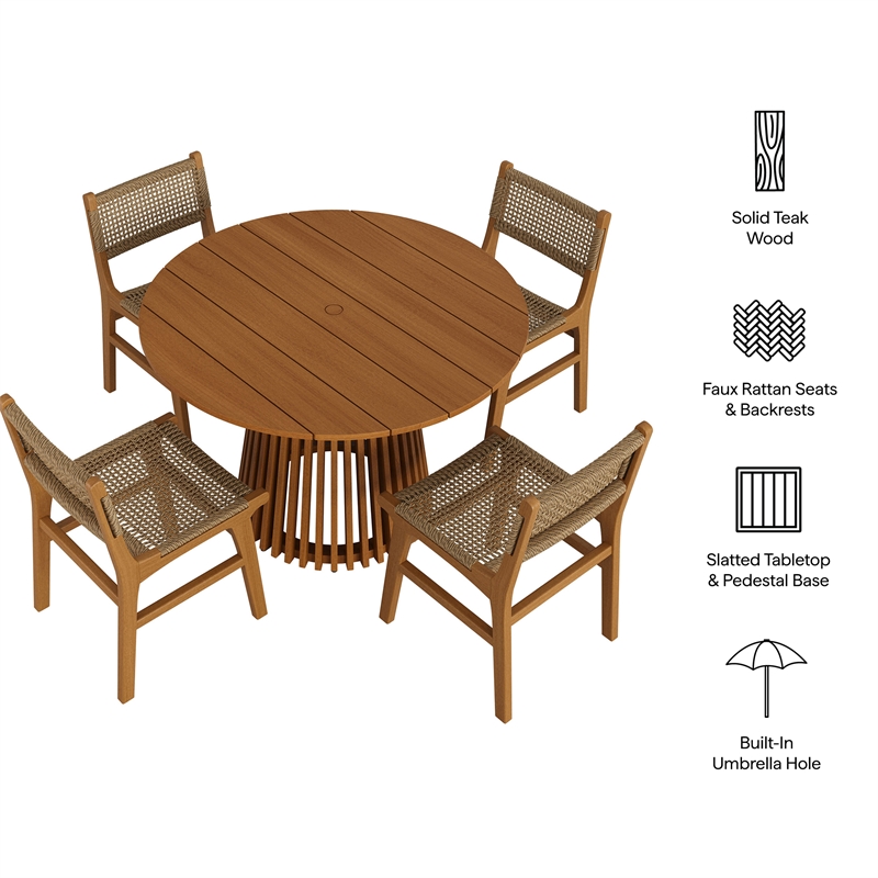Rowe 5-Piece Outdoor Teak Wood Dining Set in Natural