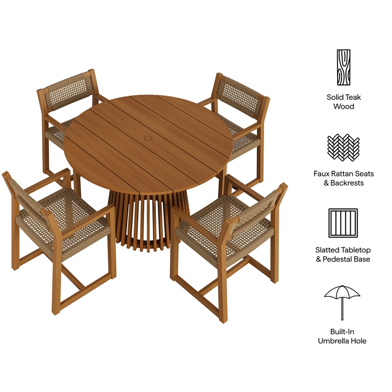 Reed 5-Piece Outdoor Teak Wood Dining Set in Natural